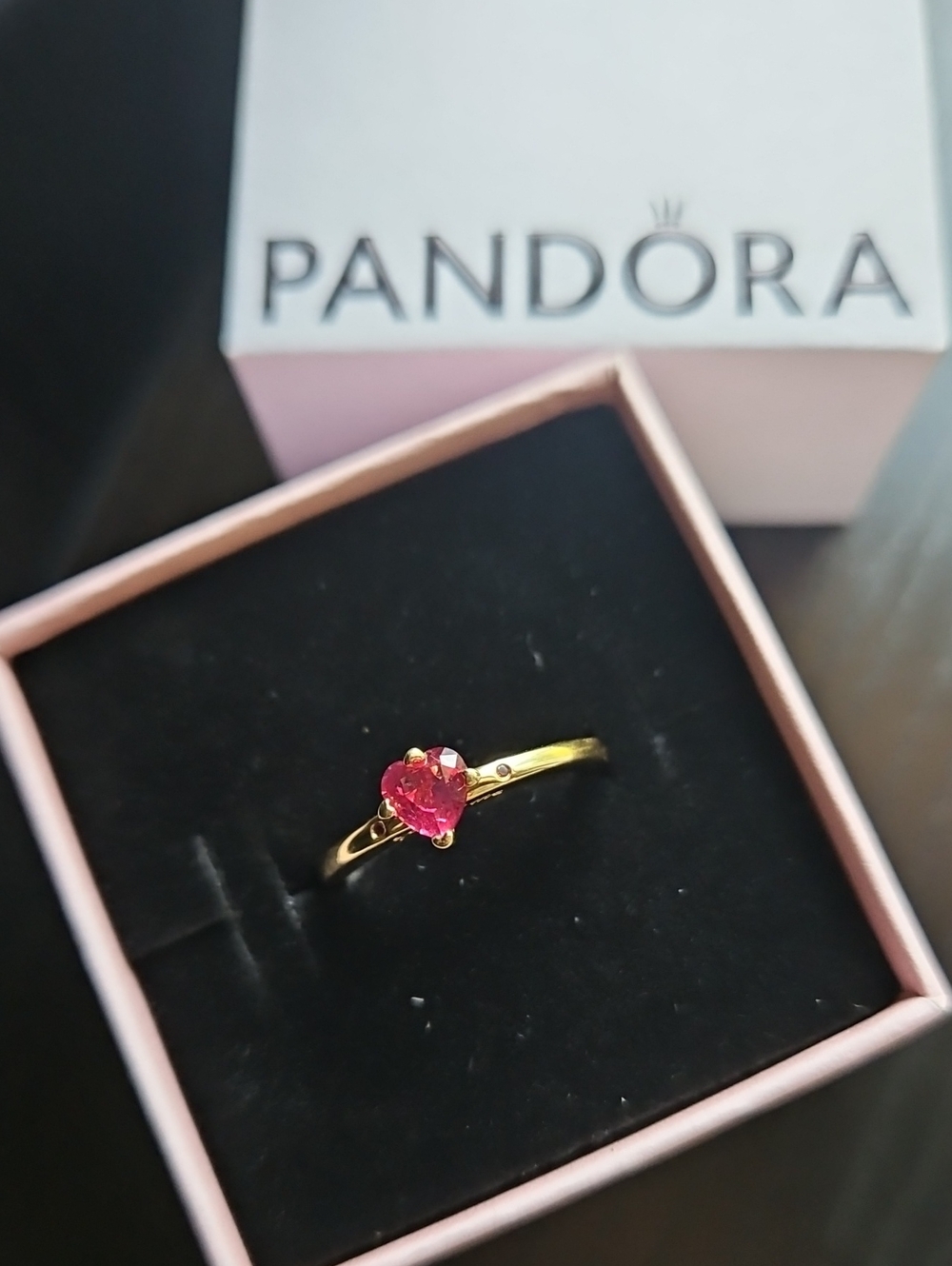 Pandora Pink Heart CZ Gold Ring Size 7